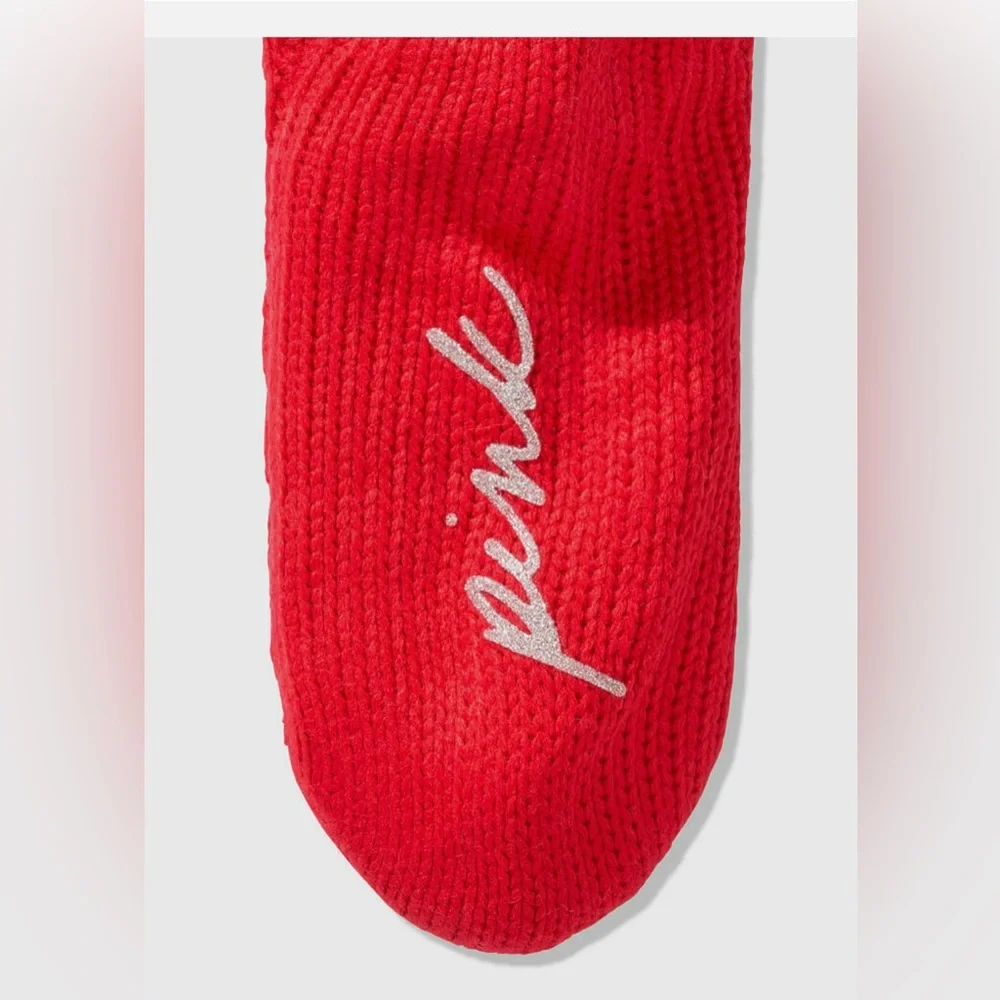 VS‎ PINK SHERPA CABLE KNIT KNEE-HIGH POM-POM LINED SOCKS SLIPPERS